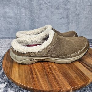 Merrell Encore Ice Clogs Brown Suede Slip On Shoes Faux Fur Womens Size 8